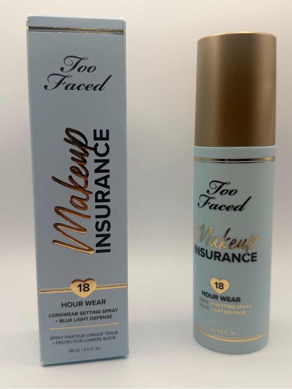 NIB Too Faced Makeup Insurance 18 Hour Longwear Setting Spray 4oz Full Size